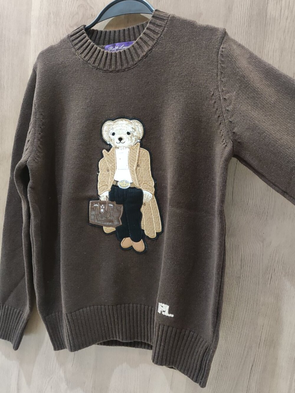 Ralph Lauren Polo Bear Brown Crewneck Knit Sweater - Picture 2 of 8